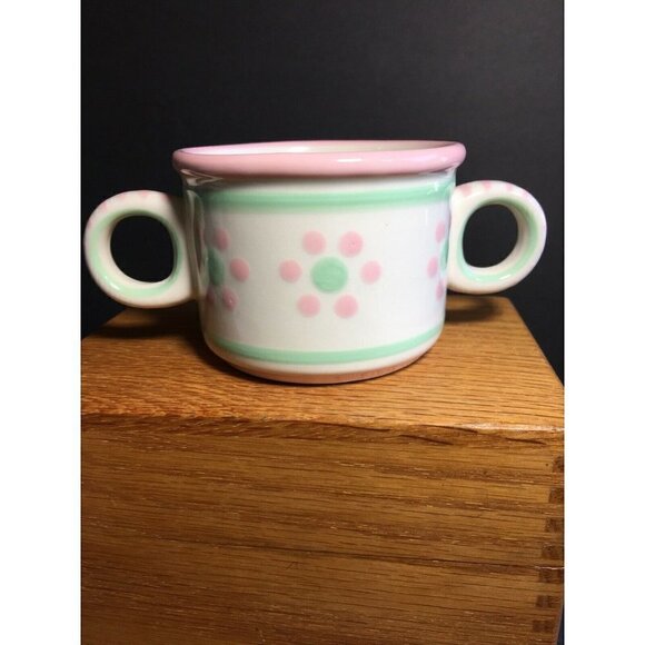 M. Bagwell Childs Plate & Cup Set Baby Dots Divided Dish Ceramic Flowers Pink - Picture 5 of 6